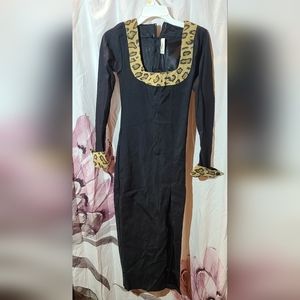 Really nice black long dress with leather cuffs and collar. Size small